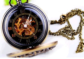 Hot predaj antické bronzové Duté sa Steampunk mechanické vreckové hodinky náhrdelník Ženy prívesok hodiny hodinky