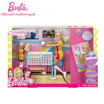 Barbie Šport Série Dievča Bábiku Volejbal Tréner Učiť hrať Loptu S Malým Barbie Dieťa Príslušenstvo FRL33 Boneca EM Movimento