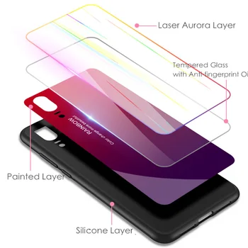 Pre Huawei P20 Prípade Discolor Nova 3E P20 Lite 9H Tvrdeného Skla Aurora Gradient Farba Mate 20 Pro Prípade Huawei P20 Pro Prípade