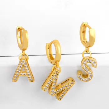 JUWANG 2021 Nové Módne 26 Písmen Ženy Hoop Drop Náušnice Šperky AAA Cubic Zirconia Visieť Náušnice Pre Party Dekorácie