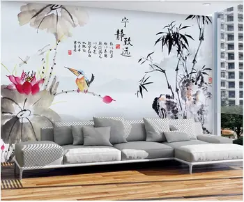 Vlastné fotografie, 3d stenu papier nástenná maľba na stenu Čínsky Atrament krajiny bambusu lotus domova foto tapety v obývacej izbe
