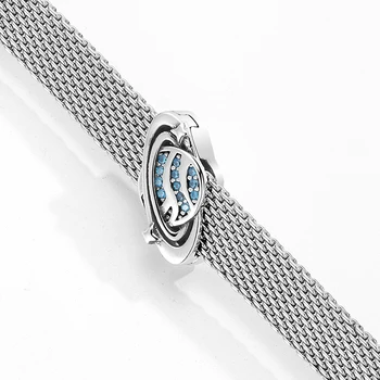 NOVÉ 925 Sterling Silver S modrým CZ Kozmického saturn Klipy Perličiek jemné Šperky, takže Fit Pôvodné Odraz Kúzla DIY Náramok