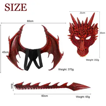 Dieťa Dragon Maska Halloween Krídla Monster Festival Strany Mäkké Priedušné Živé Dekoratívne Chvost Hračka