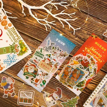 Retro šťastný čas Vianočný papier denník nálepky Scrapbooking Dekorácie label 1 lot = 1 balenie = 60 ks