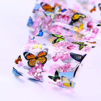 4*100 cm Motýľ Hviezdna Fólie na Nechty, Nálepky Farebný Kvetinový Vzor Manikúra Fólie Prenos Nálepky 3D Nail Art Obtlačky