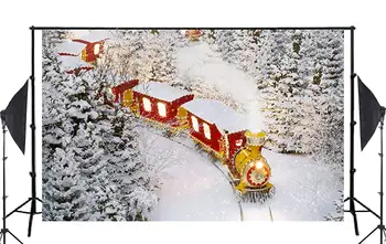 Vynikajúce snehové vločky pozadí, Červený vlak s dym, Dym spolu Obežnej dráhe, Beh Festivaly Studio Pozadí 7x5ft vianoce