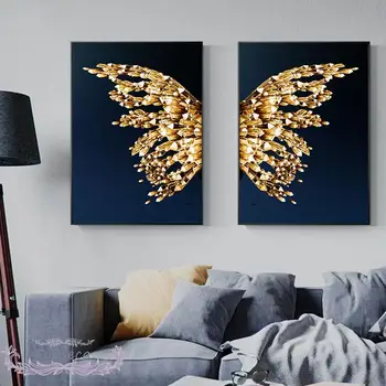 Abstrakt Motýlích Krídel Maliarske Plátno Krásne Gold Crystal Lampa Plagát Na Stenu Umenie Obrázok Minimalistický Moderné Domáce Dekorácie
