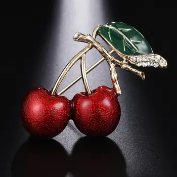 Móda Dvojité Cherry Drahokamu Brošňa Pin Pobočky Cerise Ovocie Zelenej Listovej Odznak Šperky Vianočný Darček brošne rozetu brosc