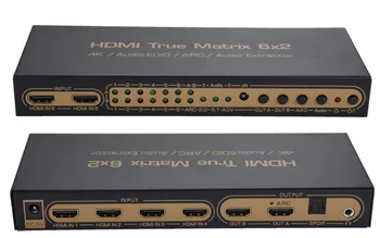 HDMI matice 6 v 2 z 4Kx2K podpora 3D, 6 x 2, HD video prepínanie optického vlákna 5.1 picture-in-picture ARC