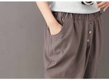 Ženy Plus Veľkosť lete etnickom štýle retro voľné nohavice pás bežné nohavice bavlna ľanové nohavice ženy elastický pás kríž nohavice