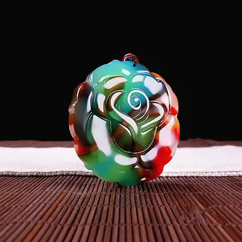 Prirodzené Farby Jade Ruže Kvet Prívesok Náhrdelník Čínsky Ručne Vyrezávané Kúzlo Šperky, Módne Amulet Príslušenstvo pre Mužov, Ženy, Darčeky