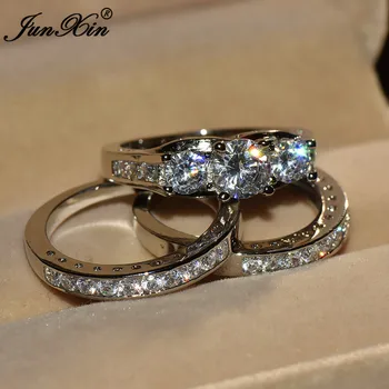 JUNXIN Luxusné Veľké Kolo Prst Prsteň Biele Zlato Farba Sľub Zásnubné Prstene Pre Ženy, Svadobný Prsteň Módne Šperky