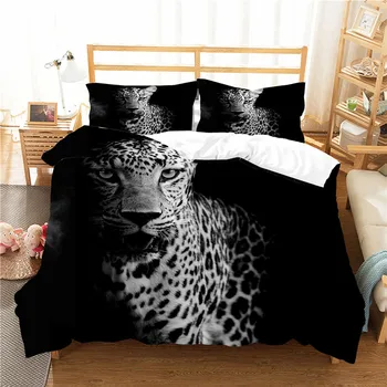 3D voľne Žijúcich Zvierat Leopard Obliečky Vankúš Deka sa týkajú Dvoch alebo Troch Dielna Sada posteľnej bielizne nastaviť
