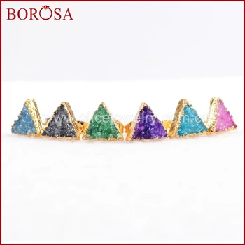 BOROSA Odbavenie Predaj 5Pairs Zlatá Farba Trojuholník Rainbow Agates Druzy Stud Náušnice Drusy Náušnice Šperky, drahokamy pre Ženy G0432