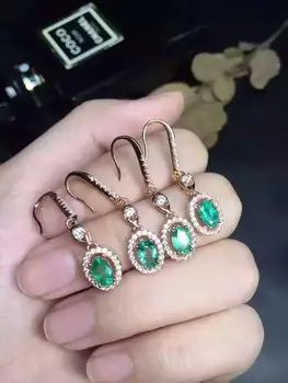 Vernosť prírodných 4*6mm smaragdové náušnice kvapka s925 mincový striebro elegantné kolo jemné šperky pre ženy Prirodzený zelený drahokam