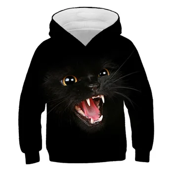 3D čierna Mačka, mikiny pre dospievajúce dievčatá Jeseň Mikiny s Dlhým Rukávom Pulóver Topy vtipné Mačku s Kapucňou, baby boy Pohodlné oblečenie