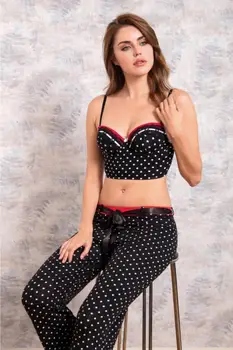 YENI SEZON 2021 Kadın téma čierna Puantiyeli Push Up Destekli Bralet Pijama Takım