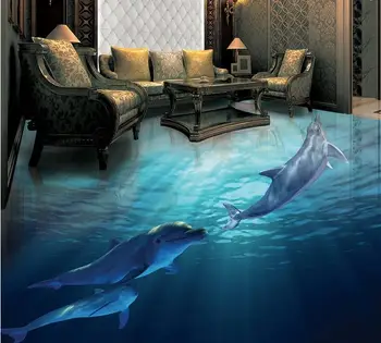 3D Podlahy, Vlastné Dolphin Tapety Na Steny 3 D Kúpeľňa Obývacia izba Tapety 3D Stereoskopické 3D Vinylové Podlahy