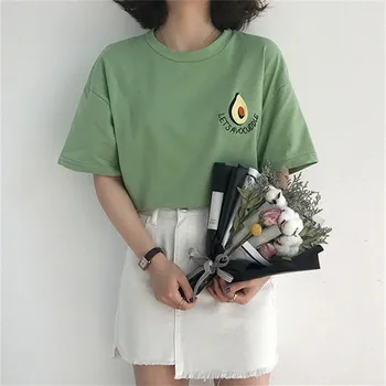 Harajuku Plus Veľkosť Bežné Ženy T-shirts 2019 Lete Avokádo Výšivky Kawaii Topy, Tričká Krátky Rukáv Voľné Ženské Oblečenie