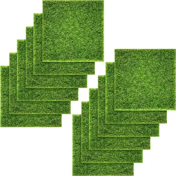 Umelé Garden Grass, Život-Ako Víla Umelý Trávnik 6 X 6 Palcov Miniatúrne Ozdoby Záhradný Domček Pre Bábiky Diy Tráva(12 Pac