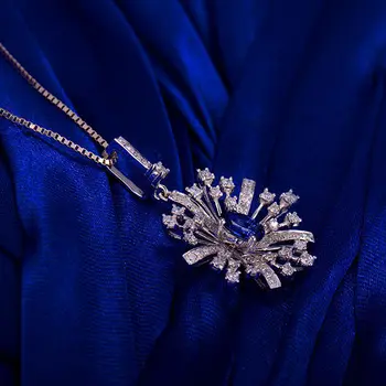 Valentína Darček 18Kt White Gold Diamond & Zafír, ktorý Kvitne Zapojenie Prívesok Jedinečné Prívesky WP059