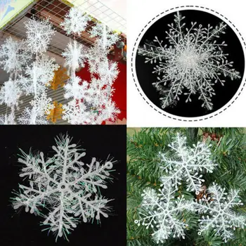 Nové Ozdoby na Vianočný Stromček - 6PC snehové Vločky - Okno Ornament Visí Dekor Biela