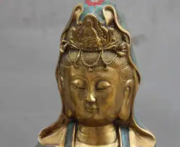 Tibete Bronz Cloisonne Mora Lotus Kwan-yin Bódhisattva Guanyin Buddha Váza Socha