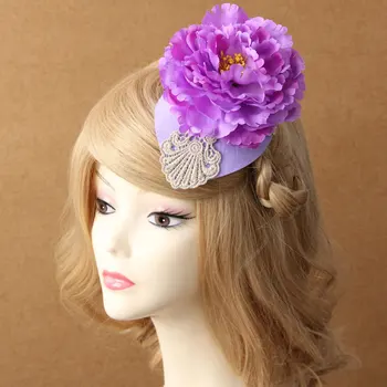 Princezná lolita vlasy príslušenstvo Vintage fialový kvet vlasy pin lady malé krajky klobúk dámsky klobúk šaty strany homburg FJ-09