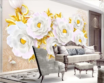Abstraktných de parede plastický pivónia moderný jednoduchý kvet 3d tapeta nástenná maľba,obývacia izba gauč TV na stenu stenu spálne papiere domova