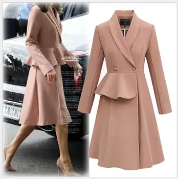 Jeseň 2020 ružová Ženy Kabát Vintage Anglicko Zmesi Tenké Zime Teplé Plus Veľkosť Zvrchníky Golier Módne šaty, Kabáty, Bundy CL78