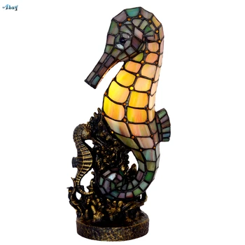 Tiffany Hippocampus Farba Skla Nočné Osvetlenie Spálne, Obývacia Izba Novosti Darček Ručne Vyrábané V Štýle Art Deco E14 Štúdia Stôl, Osvetlenie, Svietidlá