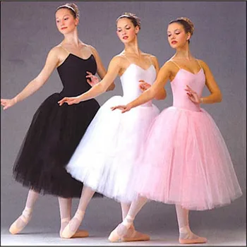 Dospelých Romantický Balet Tutu Nácvik Praxi Sukne Swan Kostým pre Ženy Dlho Tylu Šaty Biela, ružová, čierna farba, Balet Nosenie