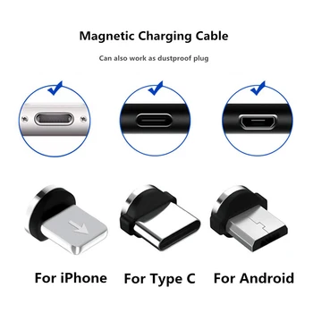 Kolo Magnetické Kábel zapojte 8 Pin Typ C Micro USB, C Zástrčky Rýchle Nabíjanie Telefónu Magnet Konektor Nabíjačky Pre iPhone 1m line chargering