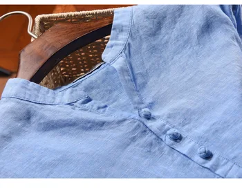 Pánske V-neck krátky rukáv čistá bielizeň t-shirt s botton modrá biele, khaki lete bežné t-shirts priedušná tees pre mužov