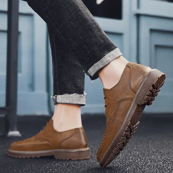 2019 štýl, módne pánske topánky bežné kožené klasiky hnedé gary čierne šnurovacie topánky muž pekné, pohodlné topánky platformu pre mužov