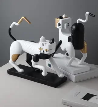 Nordic Luxusné Zvierat Abstraktné Mačka Resinových Doplnkov Domov Obývacie Plochy Socha Remesiel Konferenčný Stolík Figúrky, Dekorácie