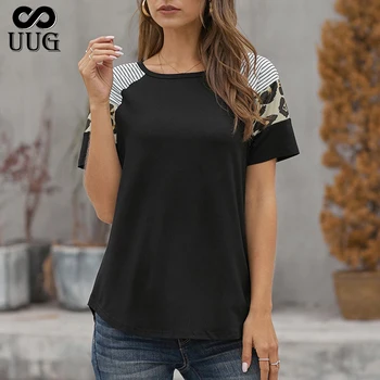 UUG Ženy Lete Roku 2020 T-shirt Bežné Krátky Rukáv Topy Tees Feminina Sexy Čierne Tričko O-neck Fashion Voľné XXL Steetwear