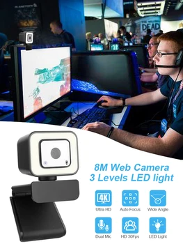 30 snímok za sekundu automatické Zaostrovanie, Webkamera 1080P 4K HD Webová Kamera pre PC Prenosný Počítač s Mikrofónom Krúžok Svetlo web camLight Konferencie Video