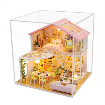 Nové HOBBY ružová doll house ručne zmontované model Mini Doll House puzzle darček k narodeninám hračka drevené montáž model ornament hračka