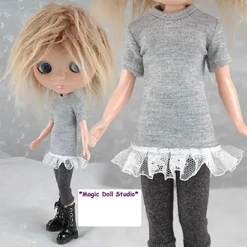 [MG084] 2018 Hot Predaj 11.5 palcový Neoblythe bábiky oblečenie # Bavlnená Tkanina s Čipkou Dlhé Top pre neoblyth doll oblečenie, takže