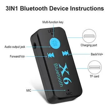X6 Auto Auto, Bluetooth, Aux Adaptér Podpora TF Kariet A2DP Audio Stereo Handsfree Bluetooth Hudobný Prijímač