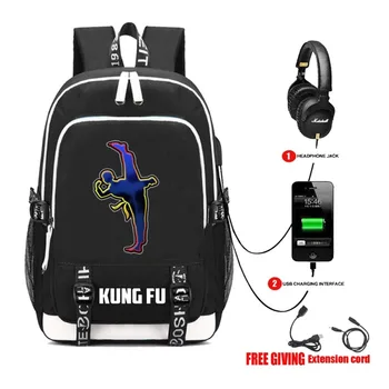 Multifunkčné USB nabíjanie Slúchadiel, Batohy Teenagerov Taška cez Rameno Čínskej Kung-Fu Bruce Lee Batoh Deti Aktovka