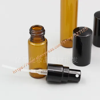 3ml/5ml/10 ml, hnedá/žltá sklenené fľaše s lesklé čierne hliníkové postrekovač,hmla, sklenené fľaše. cestovné puzdra parfum fľašu