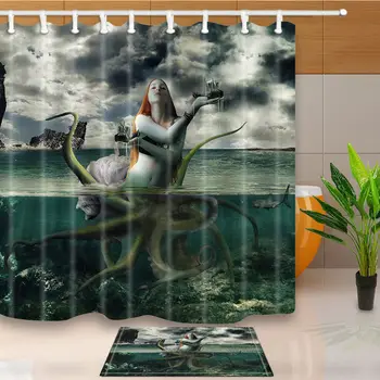 Sprchové Závesy Octopus Morská víla Art Design Kúpeľňa Záclony Polyester Textílie Nepremokavé a Plesniam Dôkaz Umývateľný S 12 Háčiky