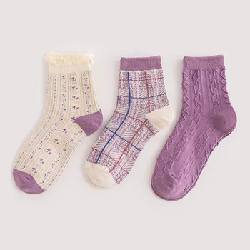 3Pairs/veľa Bavlna Mulicolor Sladké Vintage Štýl Žena Priedušná Výšivky Originálny Dizajn Dievčatá Ponožky Dámy