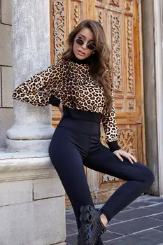 TRODEAM Nové Módne Slim Leopard Tlač Turtleneck Ženy T-Shirt Short Topy Bežné Bodycon Sexy Tričko Dlhý Rukáv Kabát Žena