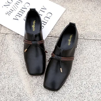 Ženy, šaty, topánky formálne pracovná obuv black slip-on retro PU kožené slip-on dámske topánky elegantné módne mokasíny U 14-42
