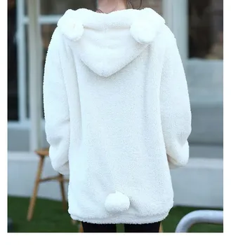 ZOGAA Zimné Ženy kórejský Štýl Malého Medveďa Bunny s Uši a Chvost Cartoon Plyšové Bunda Dámy Kapucí Teplý Kabát Outwear