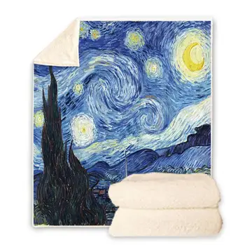 Van Gogh Olejové Maľby 3D Vytlačené Sherpa Deka Gauči Deka Pokrytie Cestovných posteľná bielizeň Velvet Plyšové Hodiť Fleece Deka prehoz cez posteľ V18