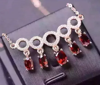 Červený granát náhrdelník s príveskom Prírodného pôvodu, granát, 925 sterling silver Jemné šperky 0.55 ct*4pcs,1ct*1pc drahokamy #BL16081009X
